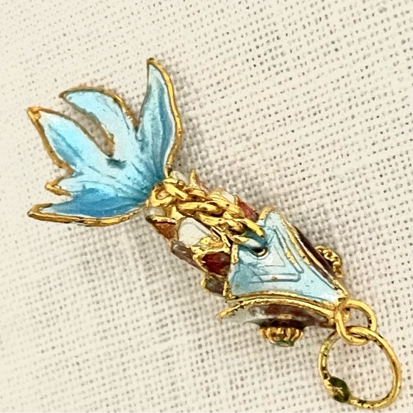 Cloisonné Wiggly Fish Pendant/Charm gold brown turquoise - Picture 8 of 13